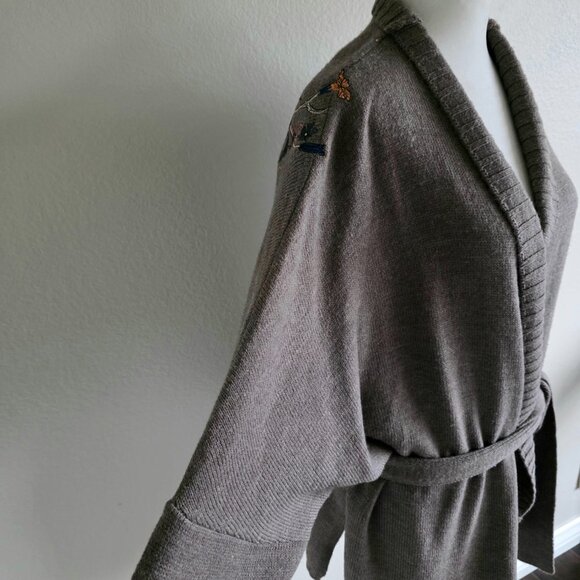 MARCIANO Sweater Cardigan Embroidered Bird Floral Long Sleeve Tie Belt Size M L - Picture 4 of 8